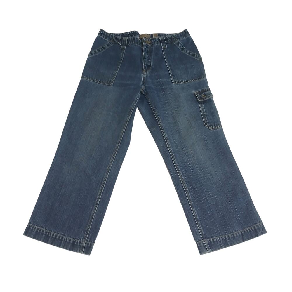 i.e. Relaxed Jeans Women 10 Medium Wash Cargo Wide Leg Cropped Utility Y2K Denim